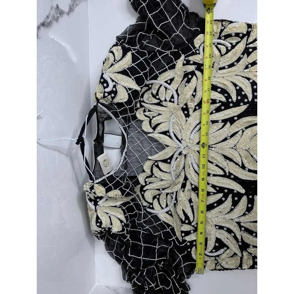 Beaded Silk Laurence Kazar Evening Gown Large VTG Dress Black White Regal Art - Picture 13 of 16